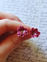 Load image into Gallery viewer, Pink and Purple Daylily Flower Metal Free Stud Earrings with Hypoallergenic Plastic Posts