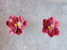 Load image into Gallery viewer, Pink and Purple Daylily Flower Metal Free Stud Earrings with Hypoallergenic Plastic Posts
