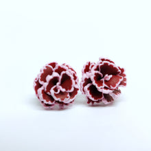 Load image into Gallery viewer, Burgundy Carnation Flower Metal Free Stud Earrings with Hypoallergenic Plastic Posts