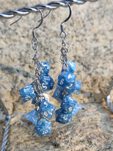 Load image into Gallery viewer, Blue RPG Dice Earrings - 7 Dice Dangle