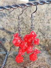 Load image into Gallery viewer, Glowing Pink RPG Dice Earrings - 7 Dice Dangle