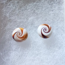 Load image into Gallery viewer, Purple, gold and white swirl earrings
