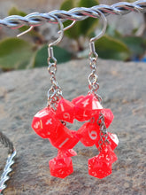 Load image into Gallery viewer, Glowing Pink RPG Dice Earrings - 7 Dice Dangle
